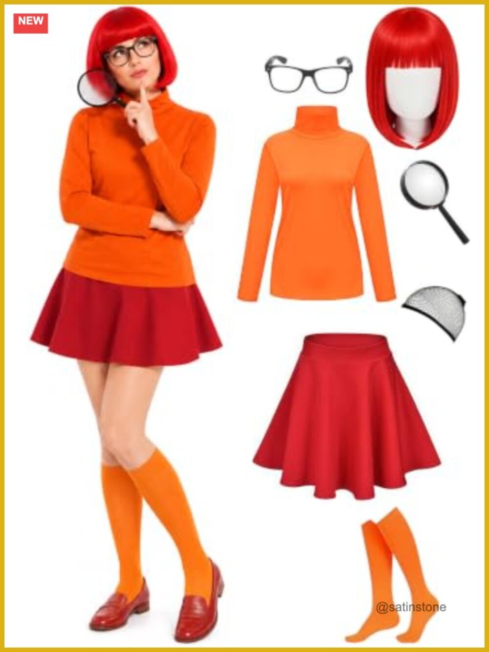Womens Detective Halloween Costume Set Top Skirt Wig Cosplay